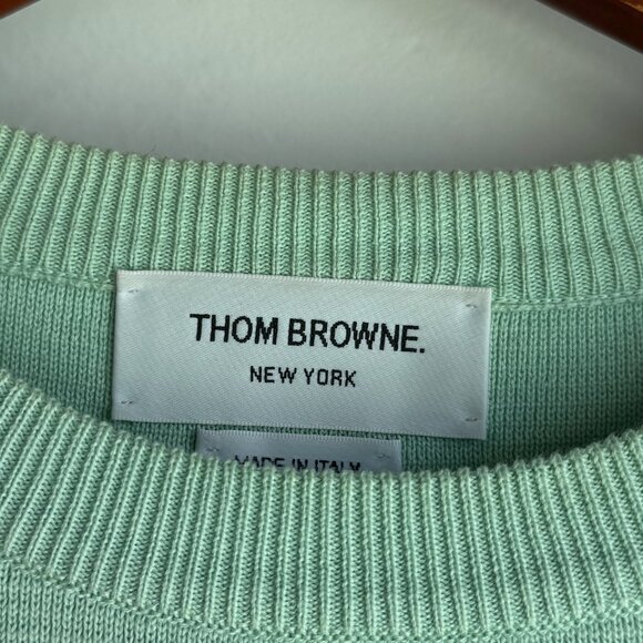Men's THOM BROWNE 4-Bar Stripe Cotton Sweater Green - Picture 3 of 8